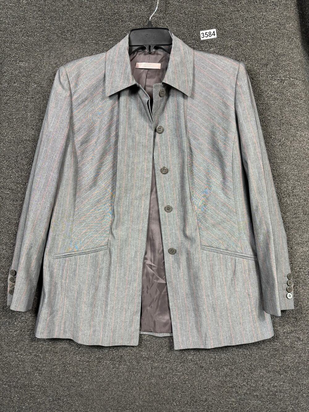 Nicole Blazer Womens 8 Gray Pinstripe Long Sleeve Jacket Made In Italy Lined